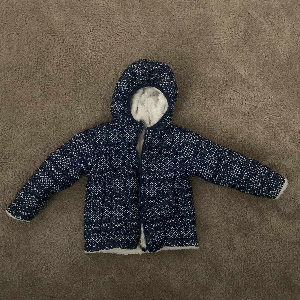 Toddler girls reversible North Face winter coat.